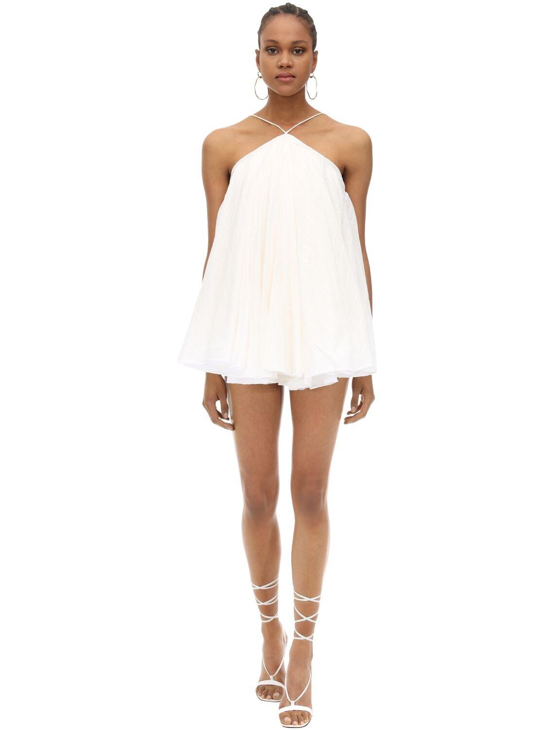Jacquemus Cotton & Linen Blend A-line Mini Dress in White | Lyst