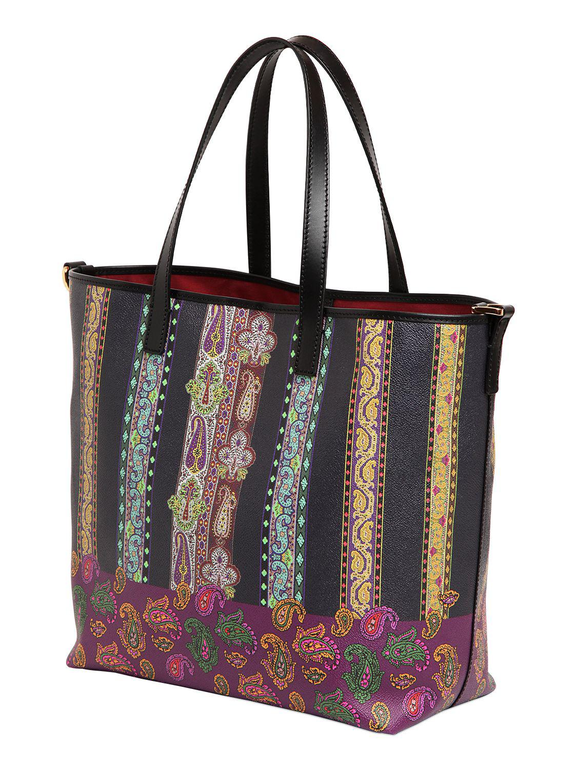 Etro Rainbow Paisley Leather Tote Bag in Black - Lyst
