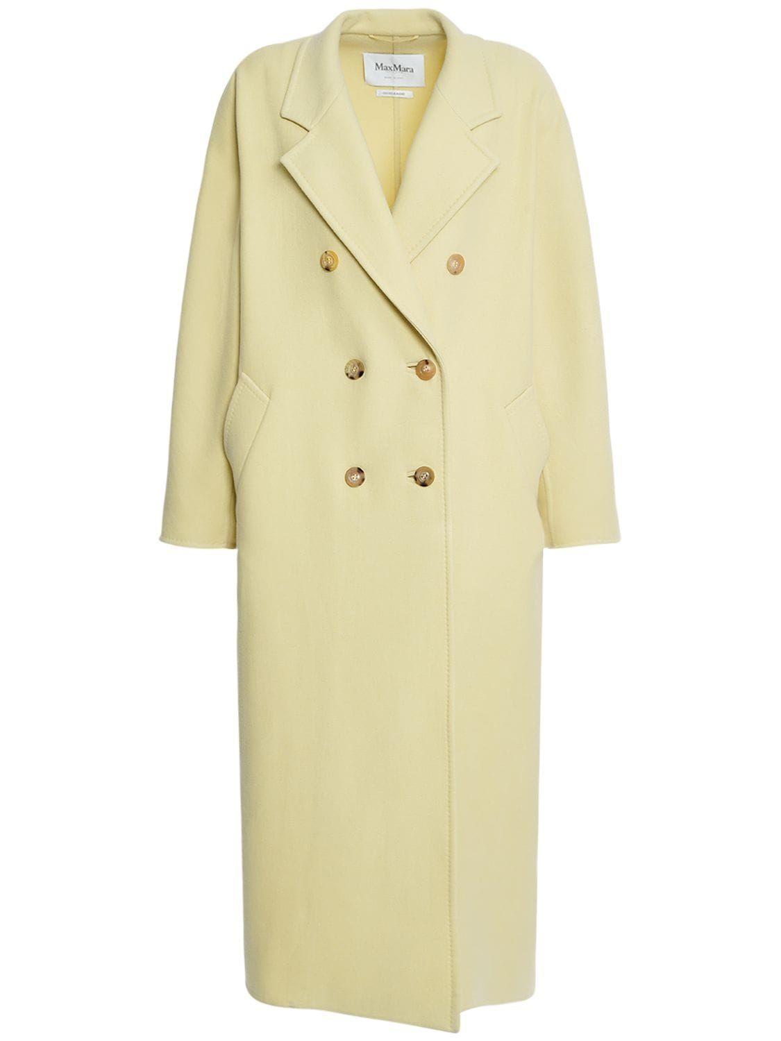 Max Mara Aia Wool Blend Double Breasted Long Coat in Yellow | Lyst