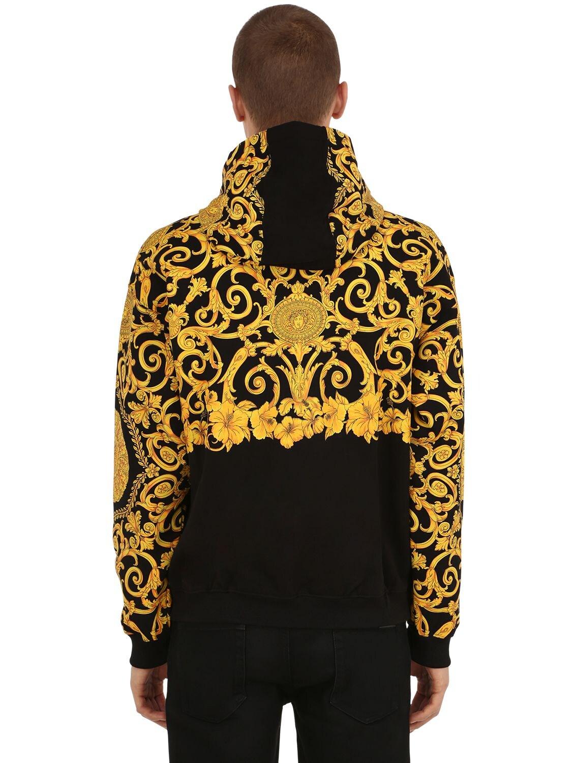 gold hibiscus print hoodie