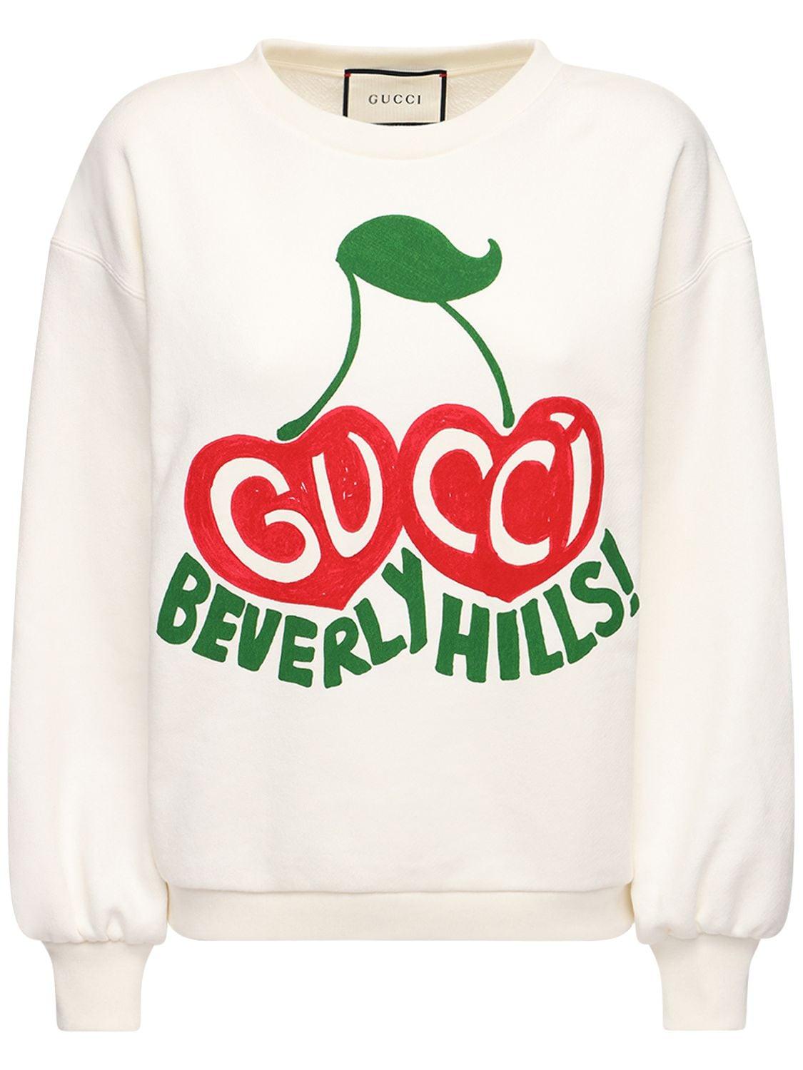geef de bloem water kwaliteit bezoek Gucci "beverly Hills" Cherry Print Sweatshirt in White | Lyst