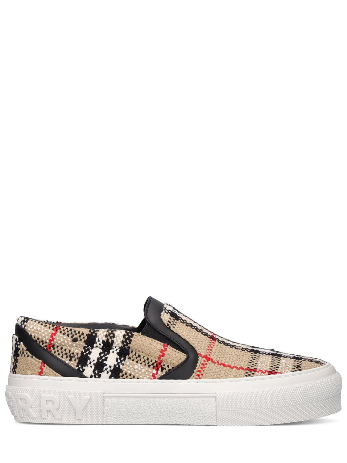 Burberry 20mm Curt Check Bouclè Slip-on in White | Lyst