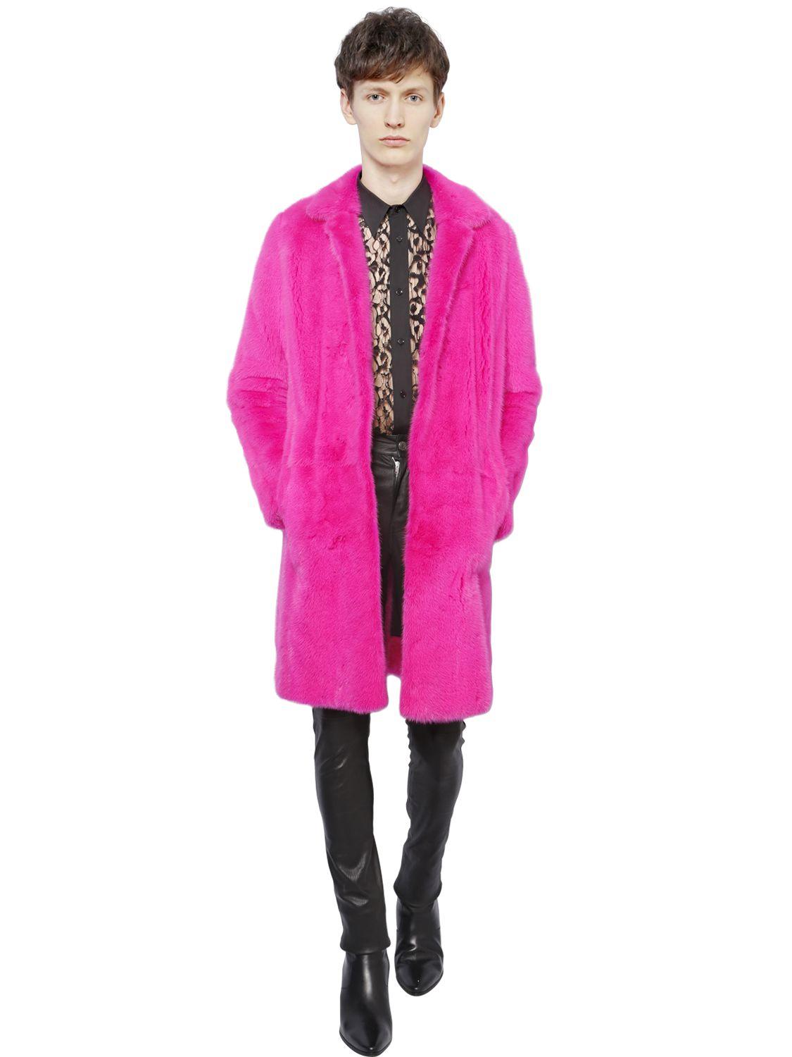 Saint Laurent Mink Fur Coat in Fuchsia (Pink) for Men - Lyst