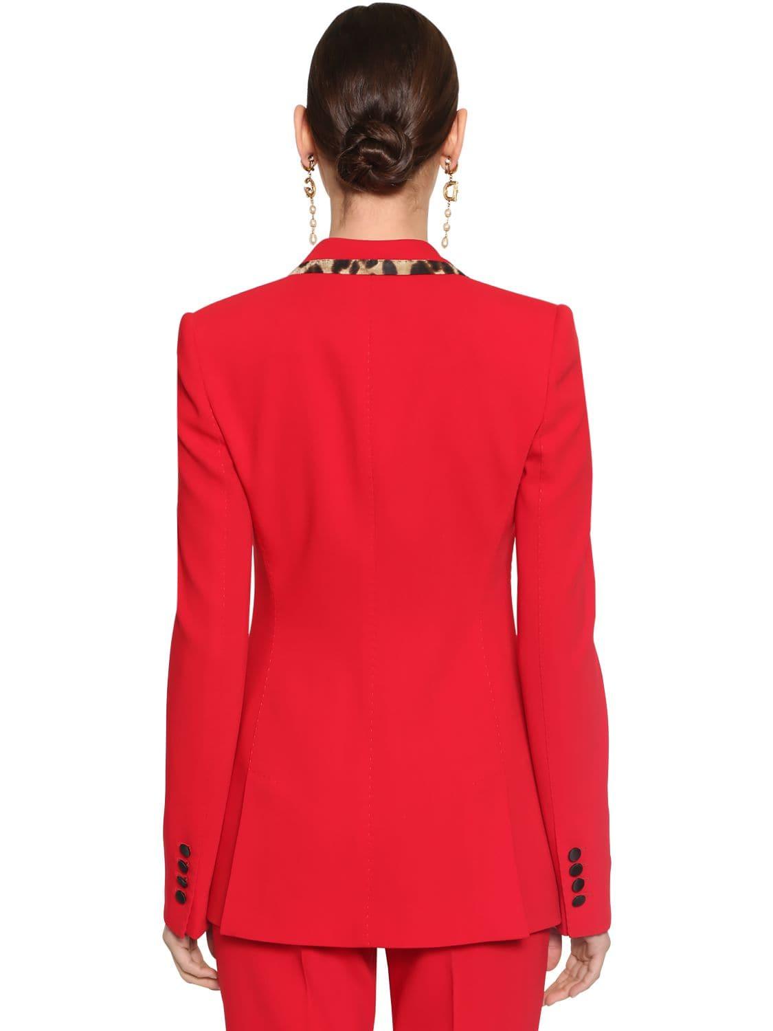Dolce & Gabbana Leopard Trim Blazer in Red | Lyst