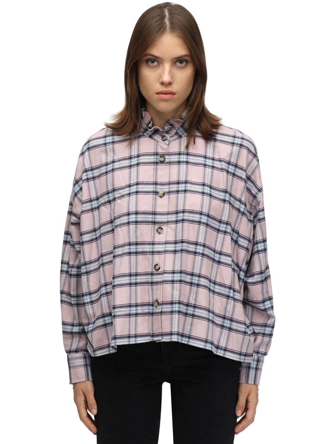 Étoile Isabel Marant Ilaria Ruffled Checked Cotton Shirt in Pink/Blue ...