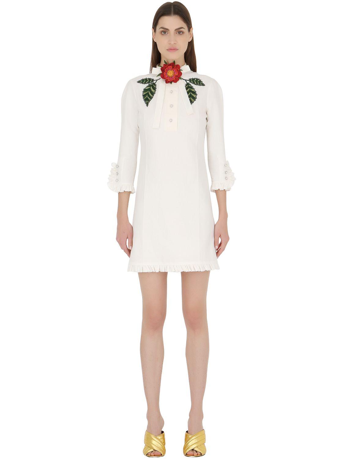 Lyst - Gucci Embellished Washed Cotton & Linen Dress in White