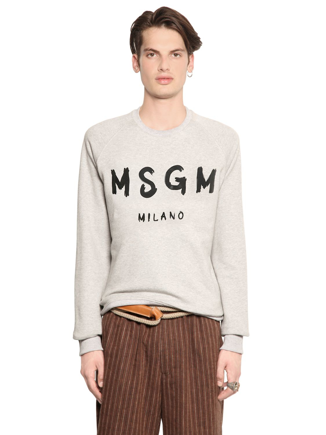 MSGM Vinyl Logo Printed Cotton Sweatshirt in Grey/Black (Natural) for ...