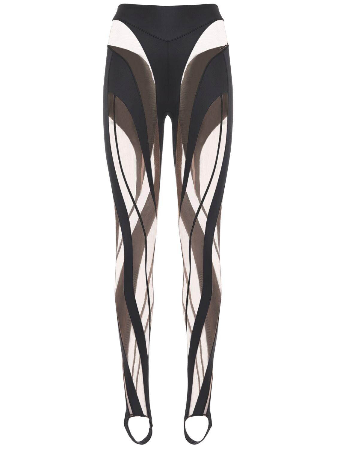 Mugler Shiny \u0026 Sheer Tulle Leggings in 