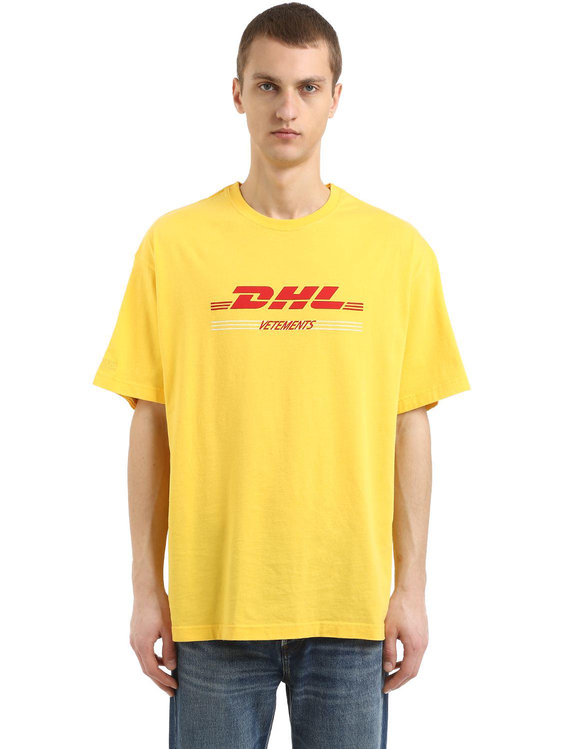 Vetements Dhl Cotton Jersey Double T-shirt in Yellow for Men - Lyst