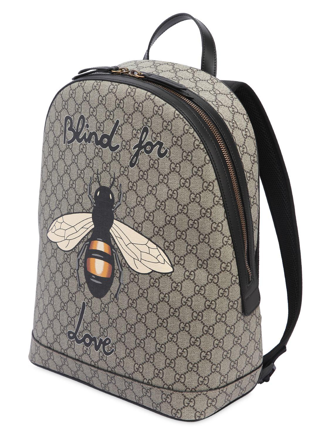 Gucci Leather Bee Printed Gg Supreme Backpack in Beige (Natural) for Men - Lyst