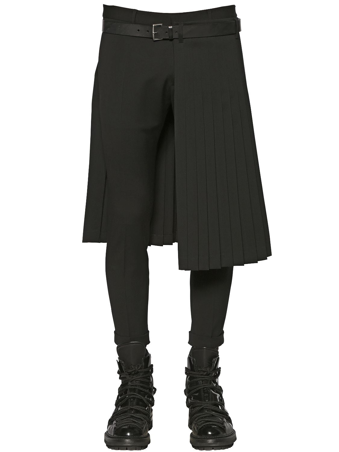 DSquared² Pleated Wool Gabardine Half Skirt & Belt in Black for Men Lyst