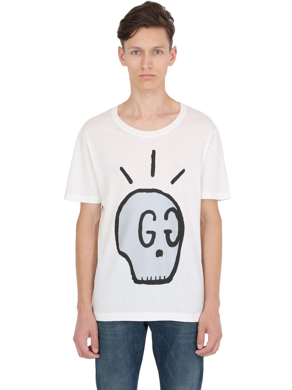 Gucci Skull Printed Cotton Jersey T-shirt in White for Men | Lyst