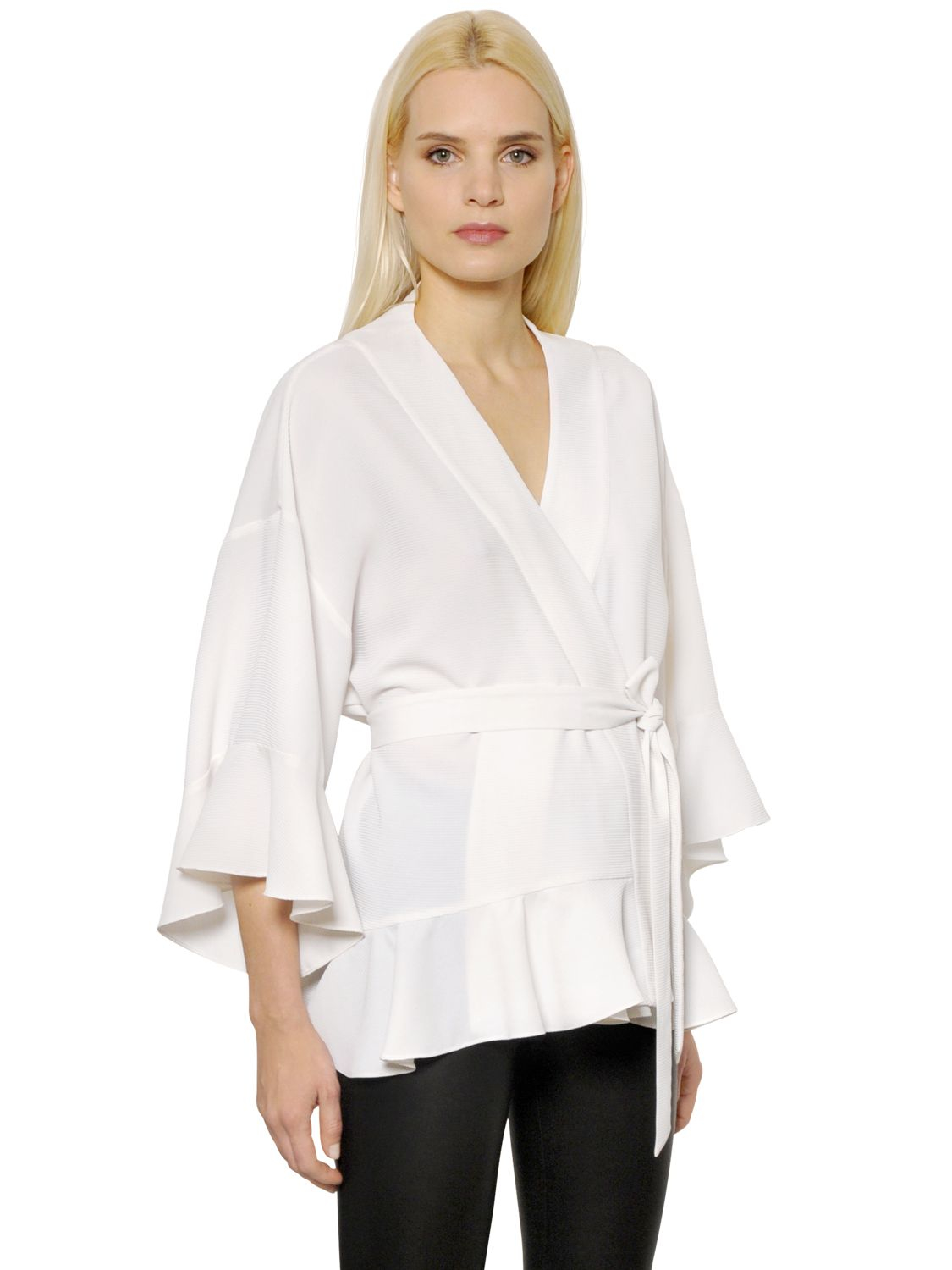 Designers Remix Ottoman Kimono Wrap Top With Ruffles in White - Lyst