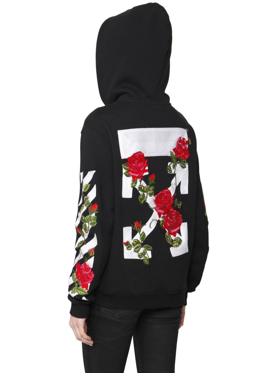 Virgil Abloh Rose Embroidery Zip-up Cotton Sweatshirt in Black | Lyst