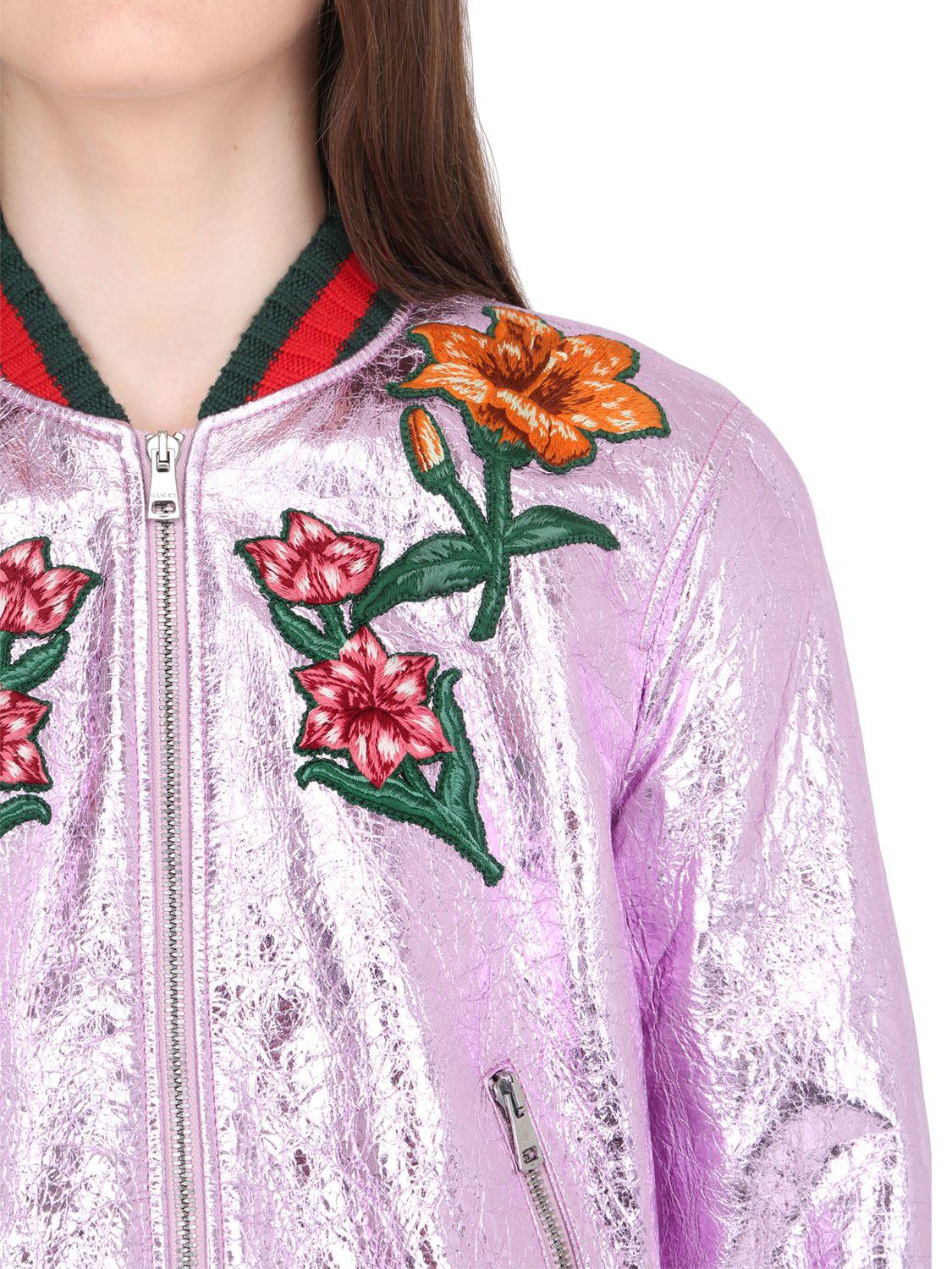 Lyst Gucci Metallic Leather Er Jacket In Pink Gallery