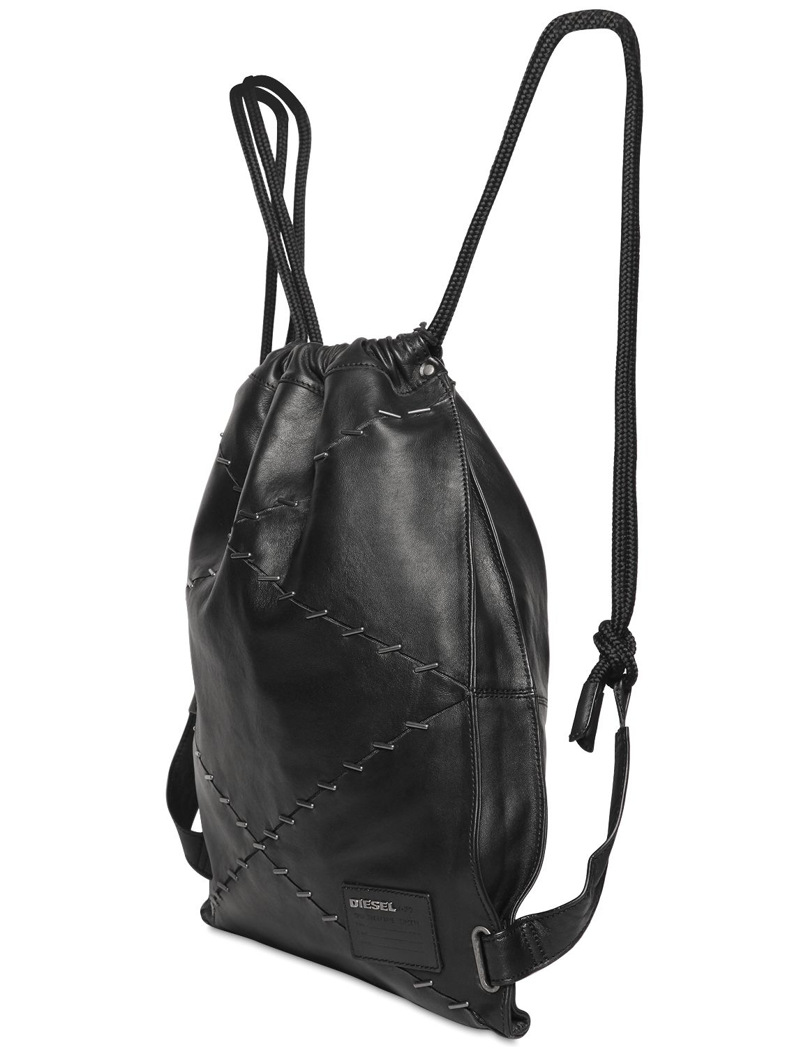 DIESEL Staples Leather Drawstring Backpack in Black for ...