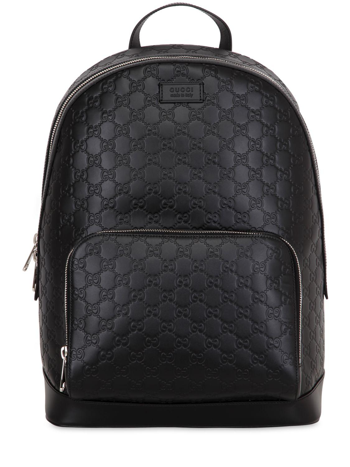 Gucci Signature Leather Backpack in Black for Men | Lyst