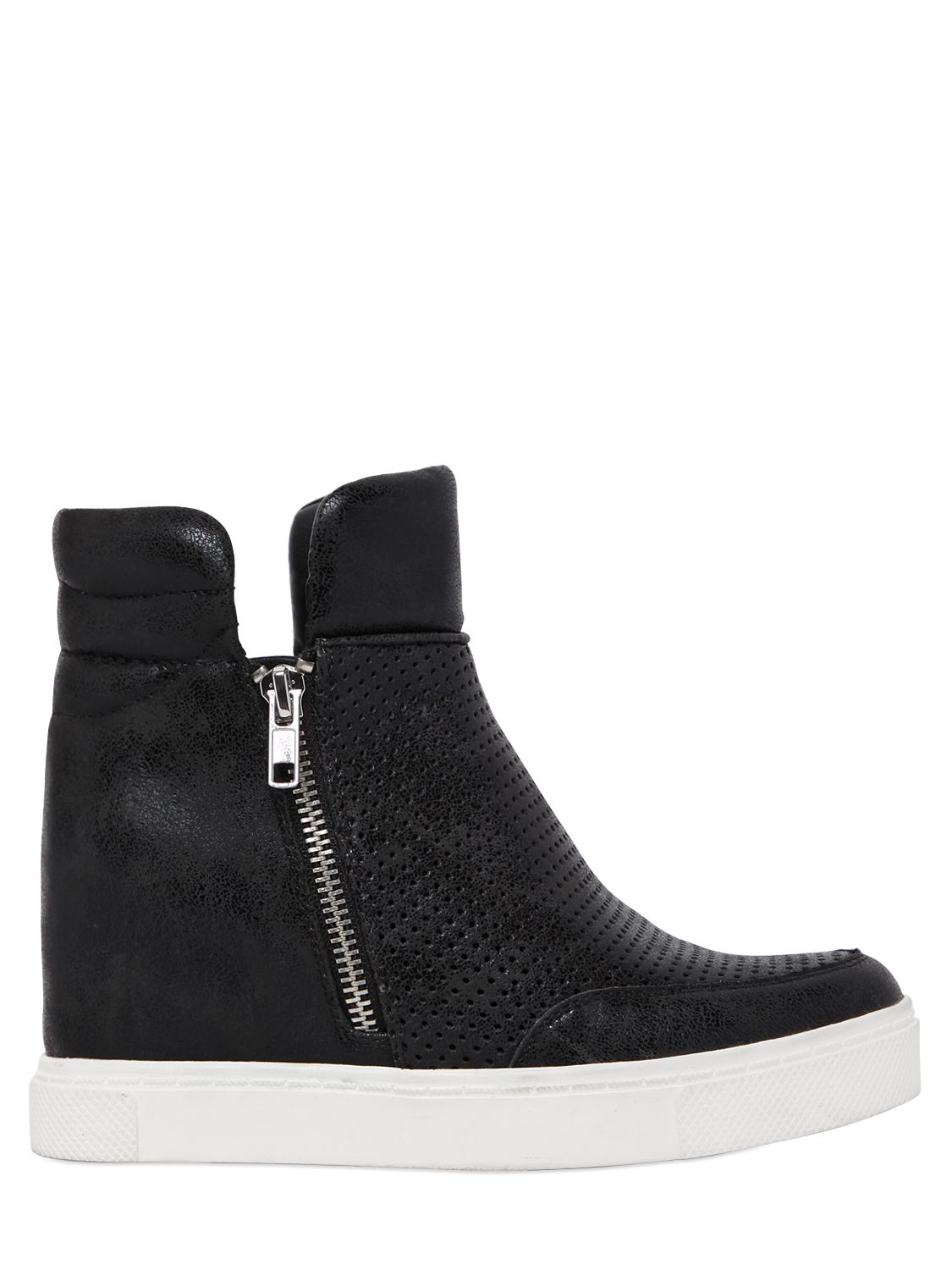 Steve Madden 80mm Perforated Wedge Sneaker Boots in Black - Lyst