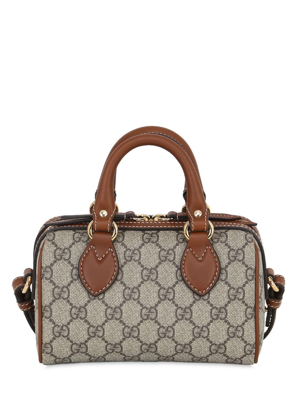 Lyst - Gucci GG Supreme Mini Boston Canvas Shoulder Bag in Brown