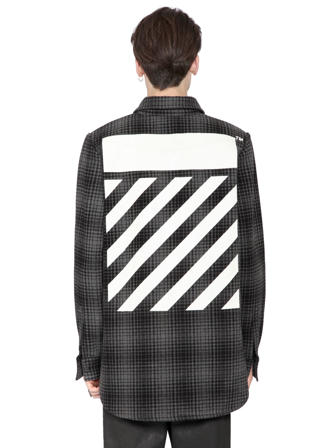Off-White c/o Virgil Abloh Striped Printed Wool Flannel Shirt in Black for  Men | Lyst