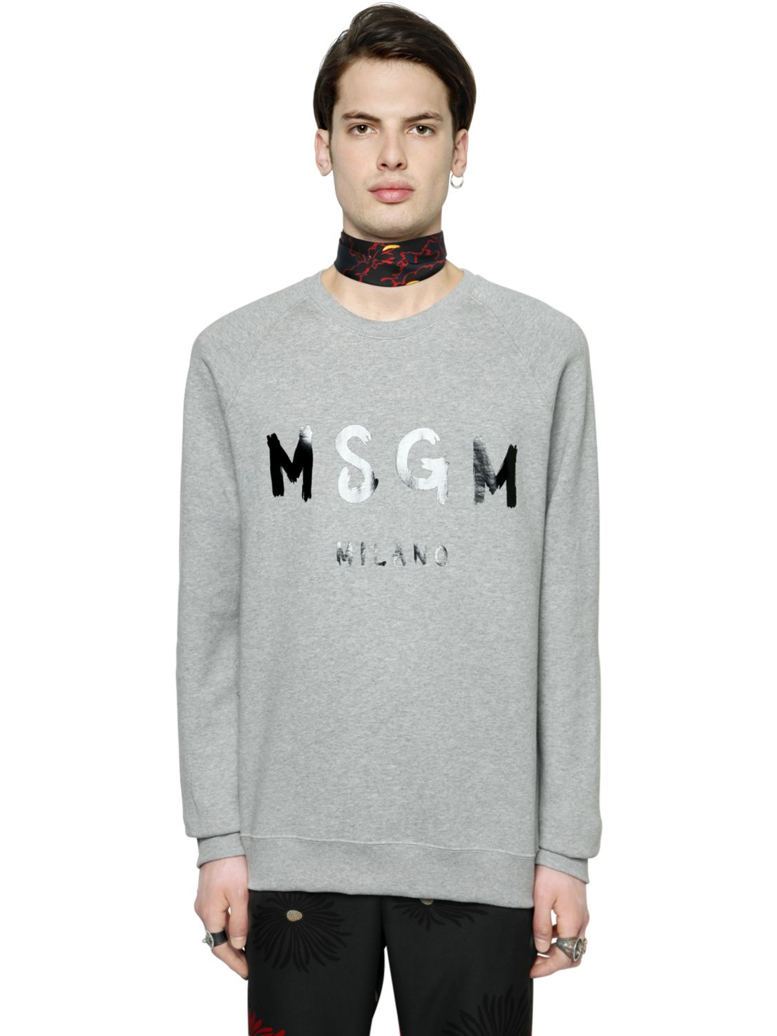 Lyst - Msgm Vinyl Logo Cotton Sweatshirt in Gray for Men