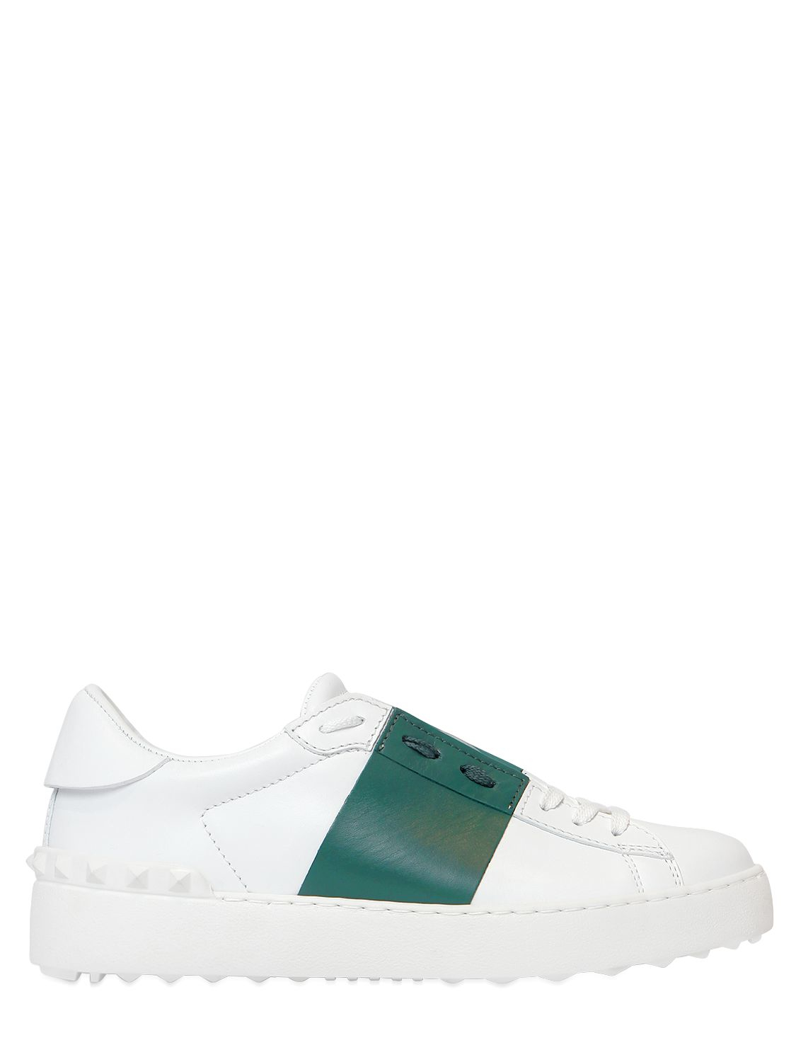 Valentino Open Color Block Leather Sneakers in White (WHITE/GREEN) | Lyst