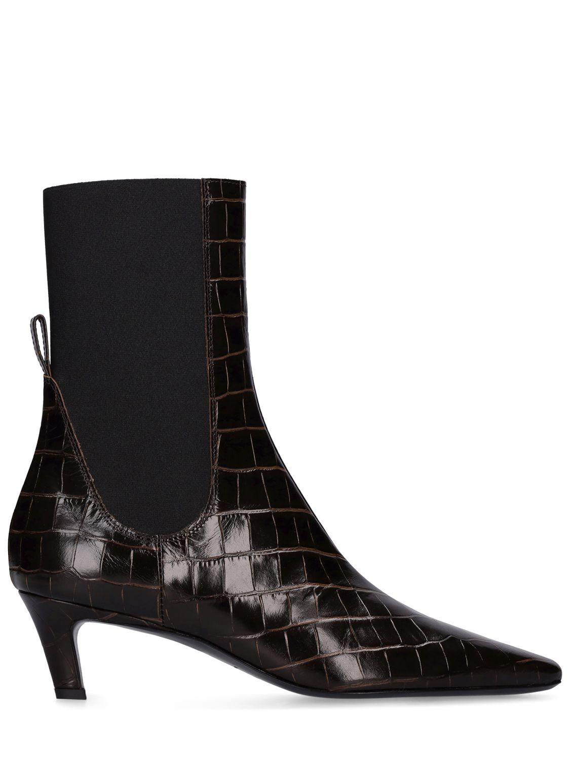 Totême 50mm Croc Embossed Leather Ankle Boots in Black Lyst