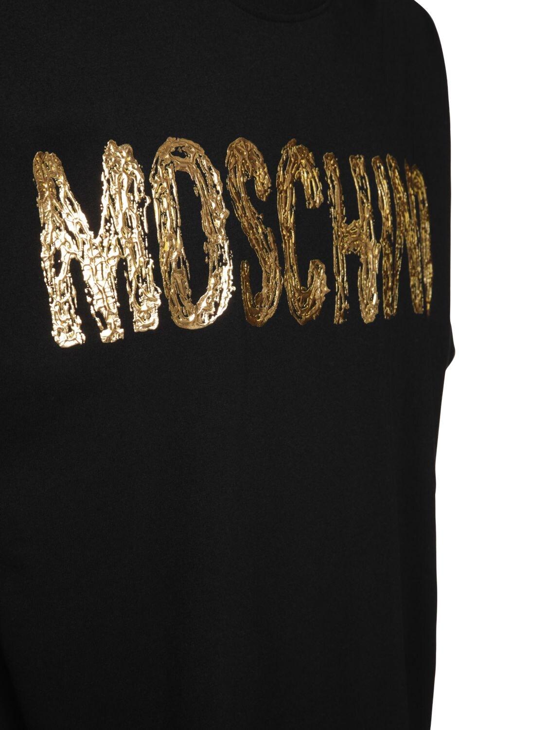 Moschino Gold Painted Logo Cotton T-shirt in Black for Men | Lyst