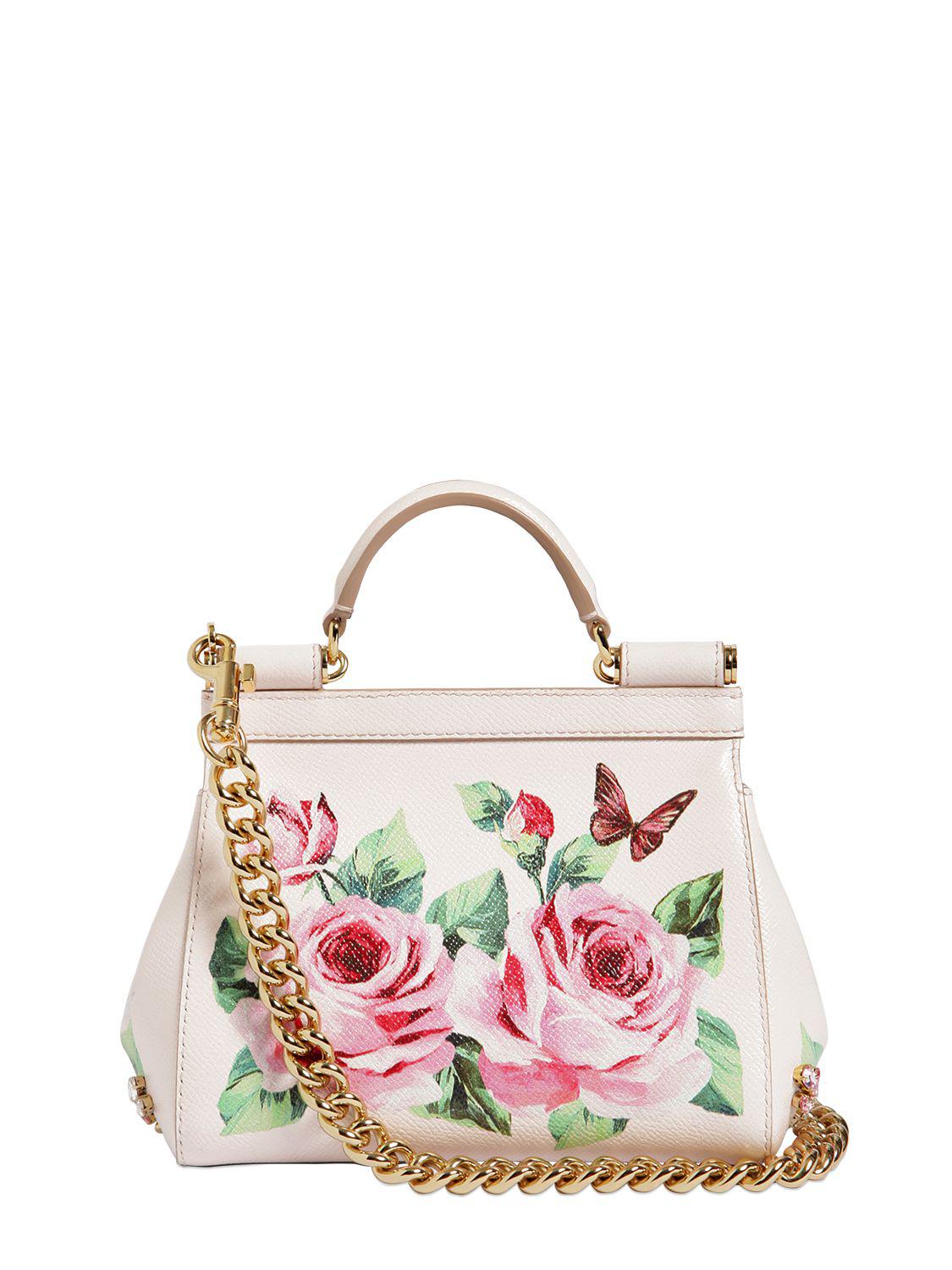 Dolce & Gabbana Small Sicily Rose Printed Leather Bag - Lyst