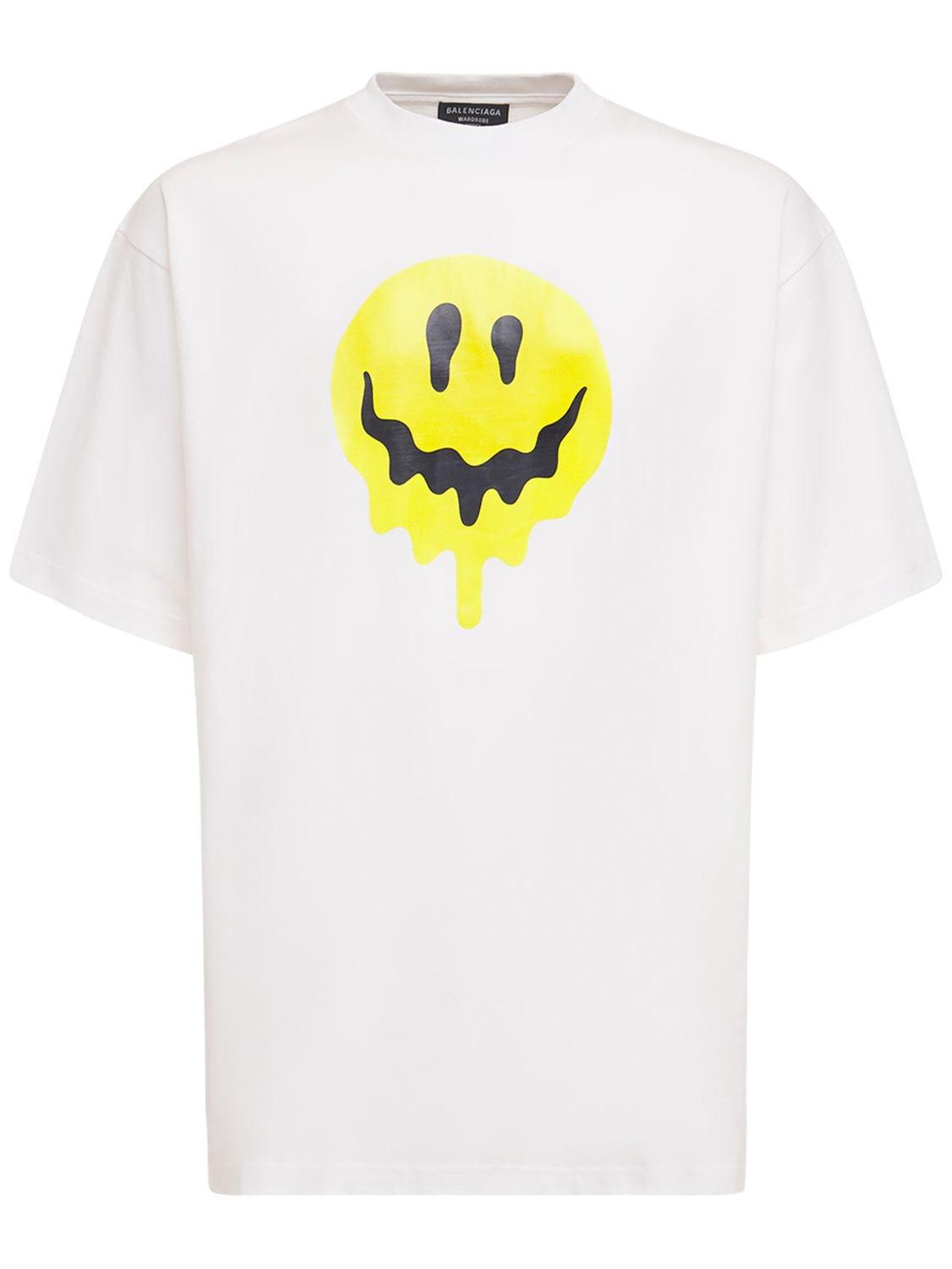 T-shirt En Coton Imprimé Smiley Balenciaga pour homme en coloris Blanc |  Lyst
