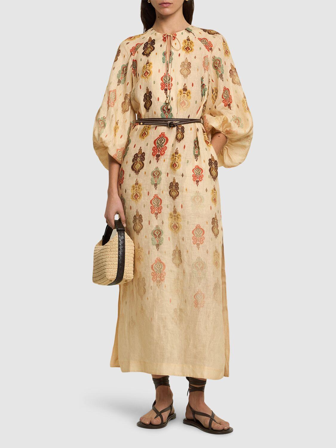 Zimmermann Wylie Linen Midi Dress in Natural | Lyst