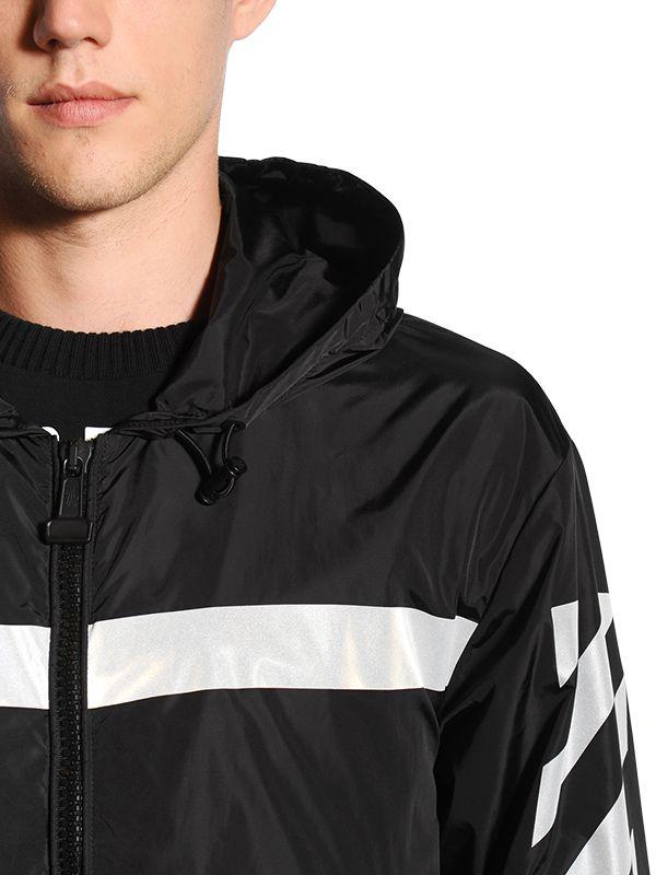 Moncler Synthetic Off White Reflective Hooded Nylon Jacket in Black for Men  - Lyst