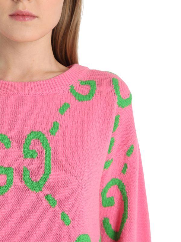 Gucci Intarsia Gg Logo Wool Sweater in Pink | Lyst