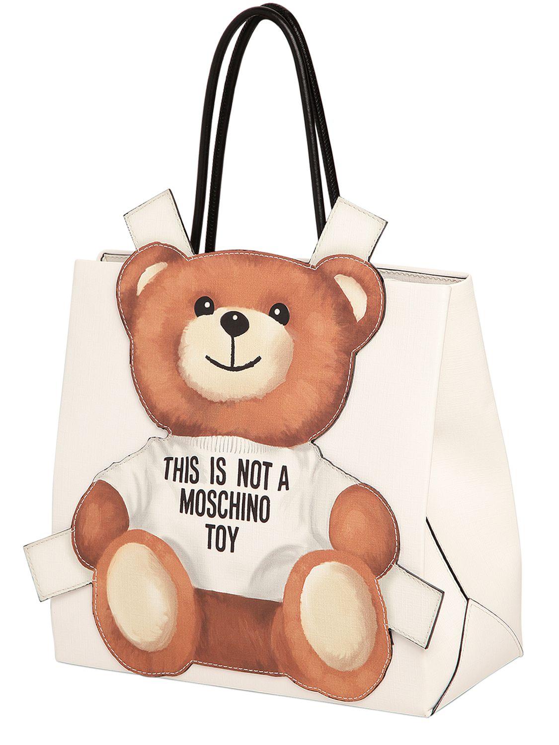 Moschino Teddy Bear Tab Faux Leather Tote Bag in White - Lyst