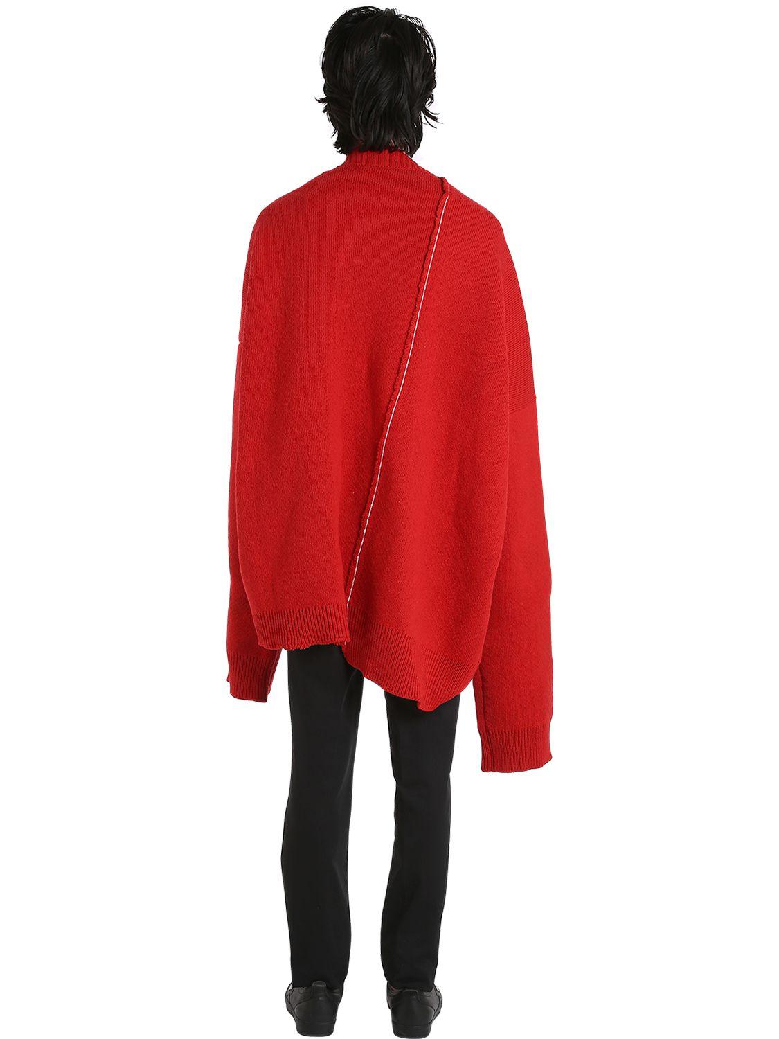 Raf Simons Oversized Distressed Wool Sweater in Red for Men - Lyst