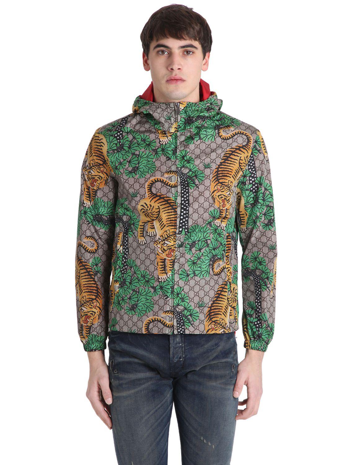 Gucci Tiger Print Nylon Jacquard Gg Jacket in Natural for Men | Lyst