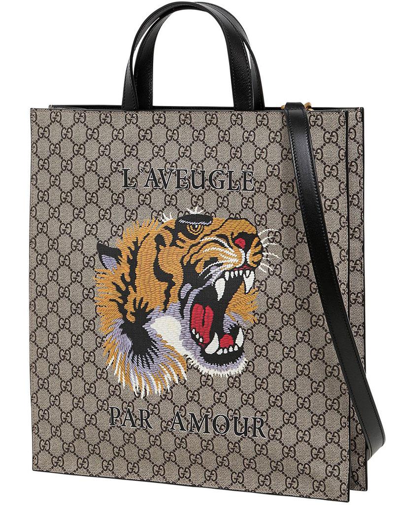 Gucci Leather Tiger Printed Gg Supple Tote Bag in Beige (Natural) - Lyst