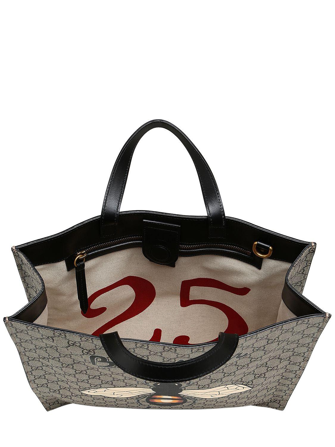 Lyst - Gucci Bee Print Gg Supple Tote Bag in Natural