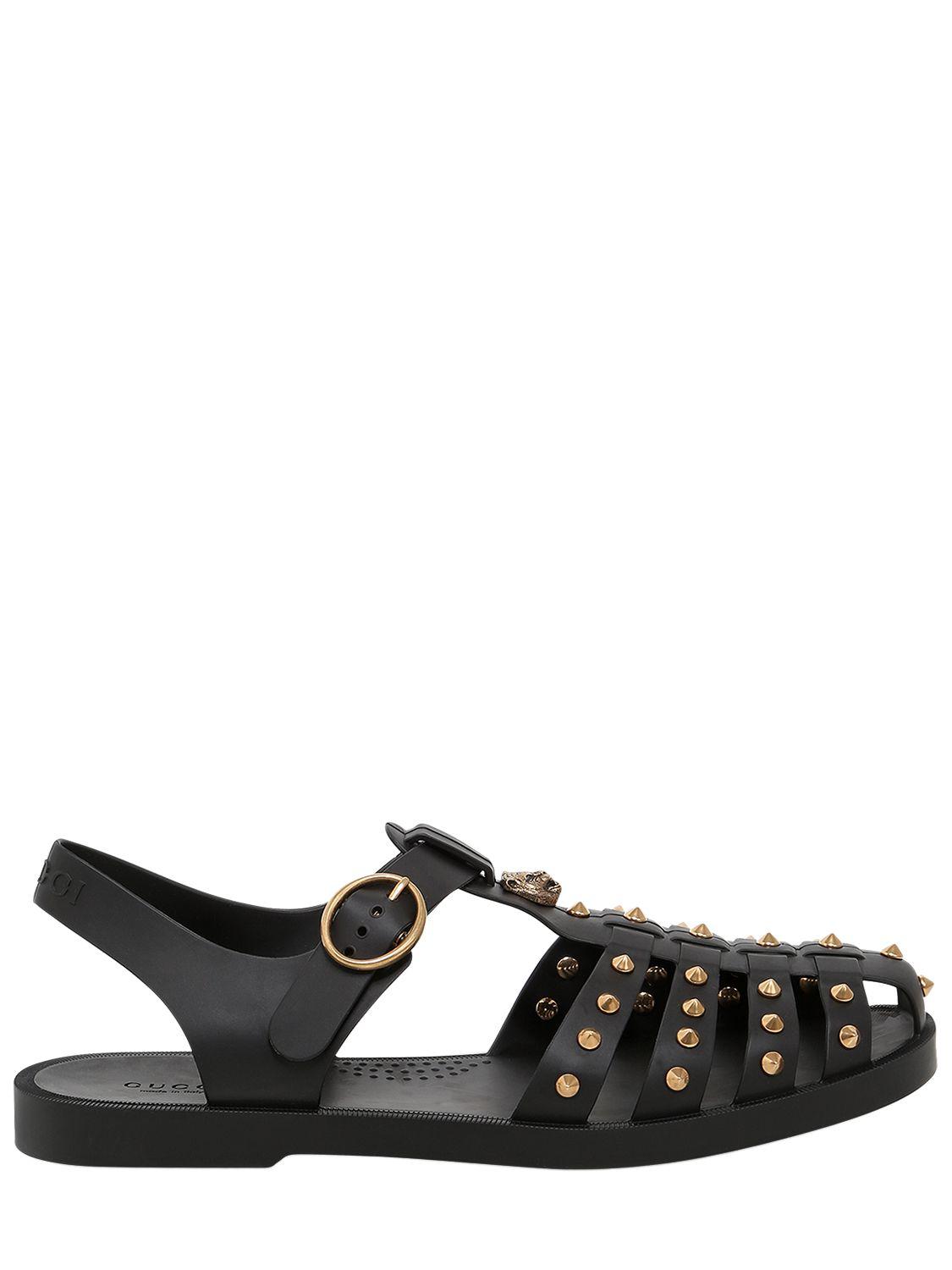 Gucci Studded Gladiator Rubber Sandals in Black | Lyst