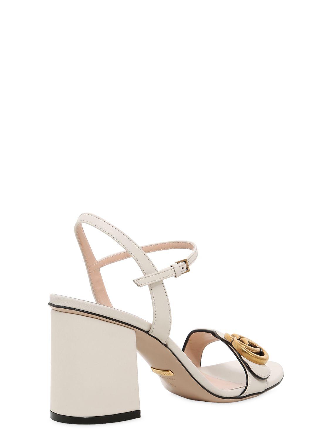 Gucci 75mm Marmont Gg Leather Sandals in White - Lyst