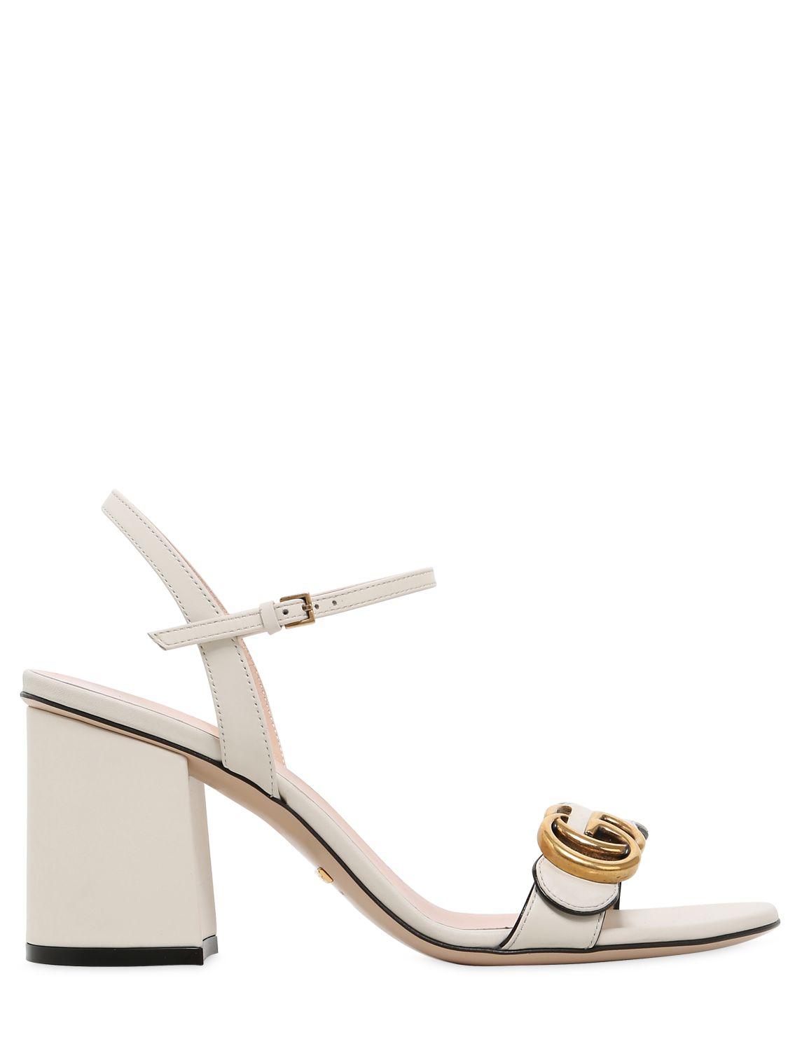 Gucci 75mm Marmont Gg Leather Sandals in White | Lyst