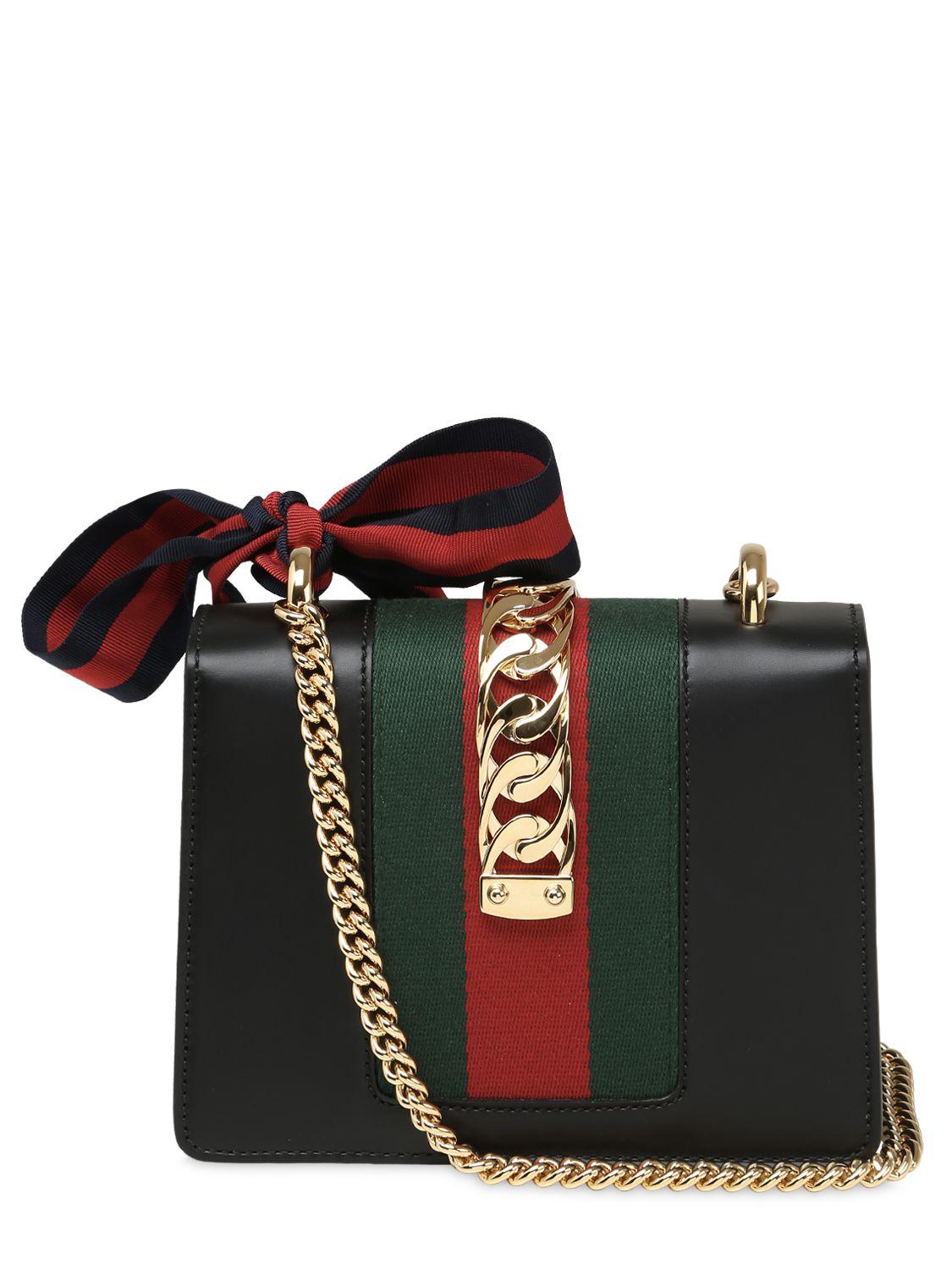 Lyst - Gucci Mini Sylvie Leather Chain Shoulder Bag in Black