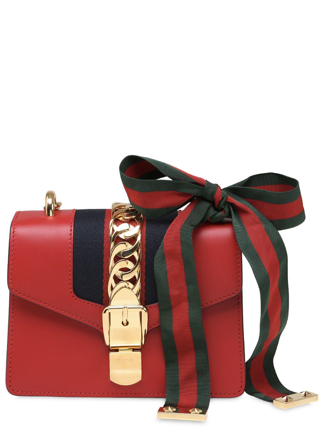 Gucci Mini Sylvie Leather Chain Shoulder Bag in Red - Lyst