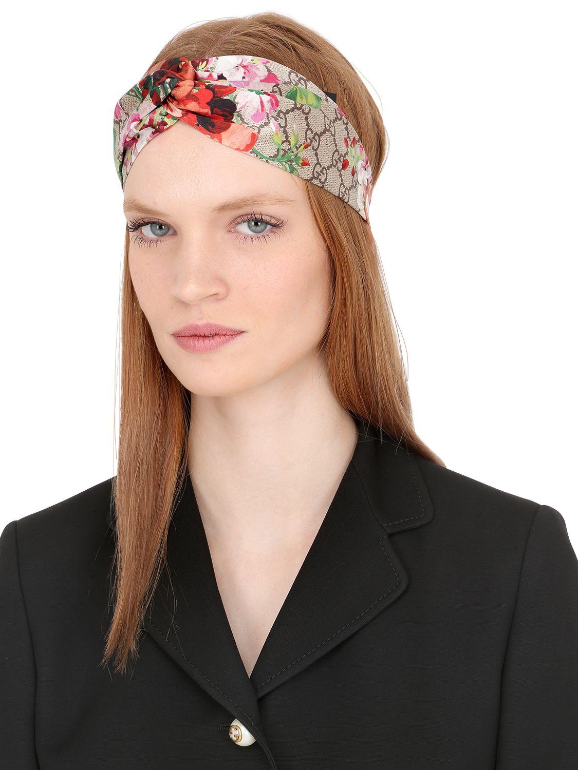 Gucci Blooms Print Silk Headband in Black | Lyst