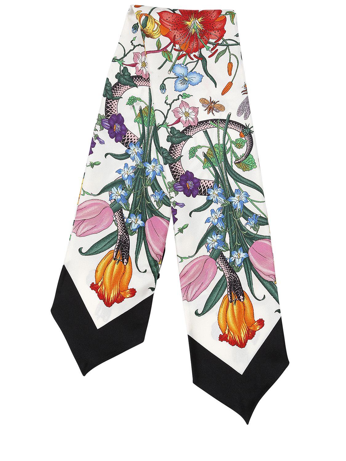 Gucci Floral Snake Twill Silk Scarf in Black Lyst