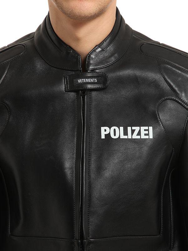 Vetements Polizei Cropped Leather Moto Jacket in Black for Men - Lyst
