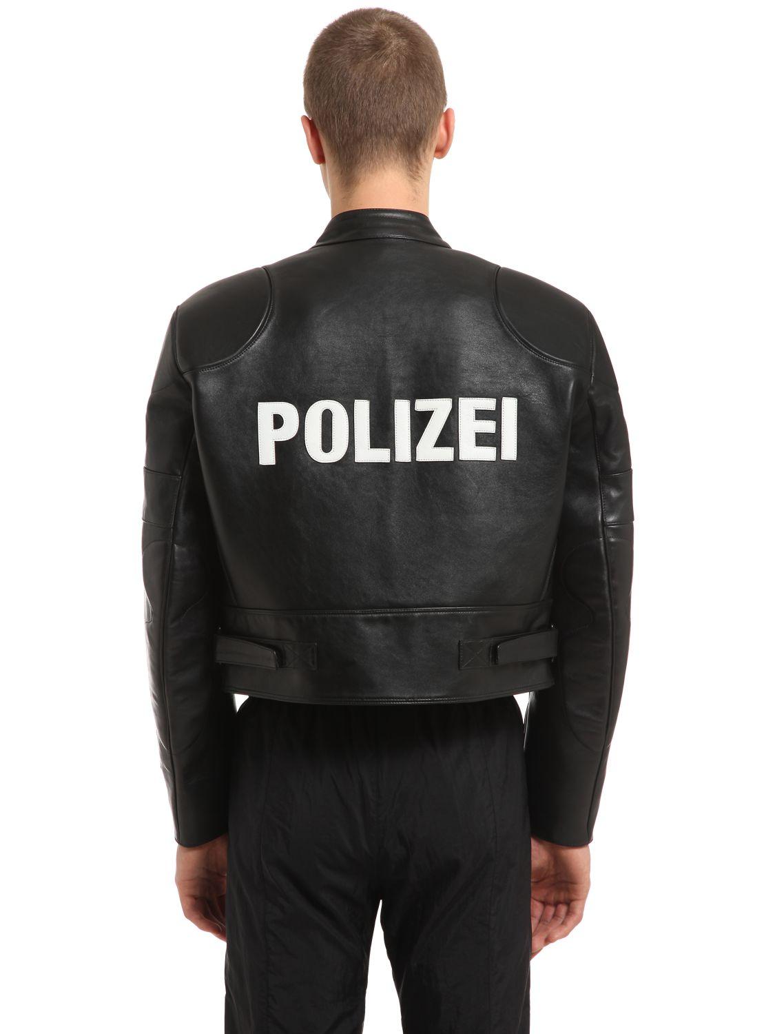 Vetements Polizei Cropped Leather Moto Jacket in Black for Men | Lyst