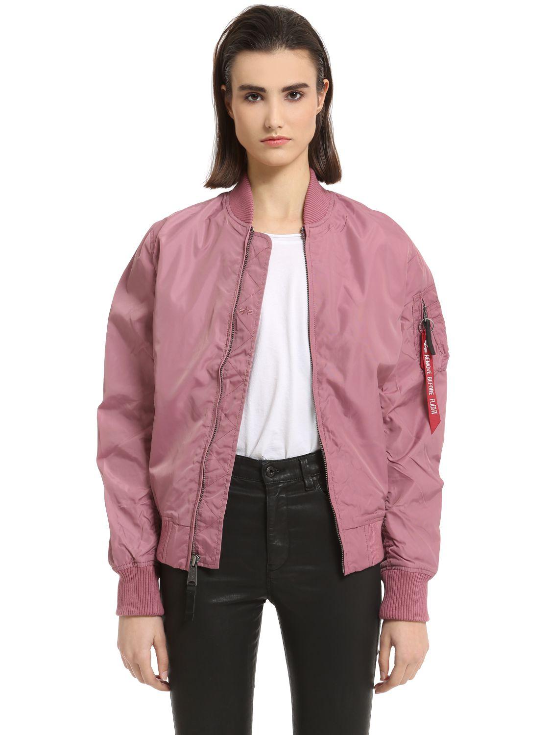 Alpha industries Slim Fit Nylon Bomber Jacket in Pink | Lyst