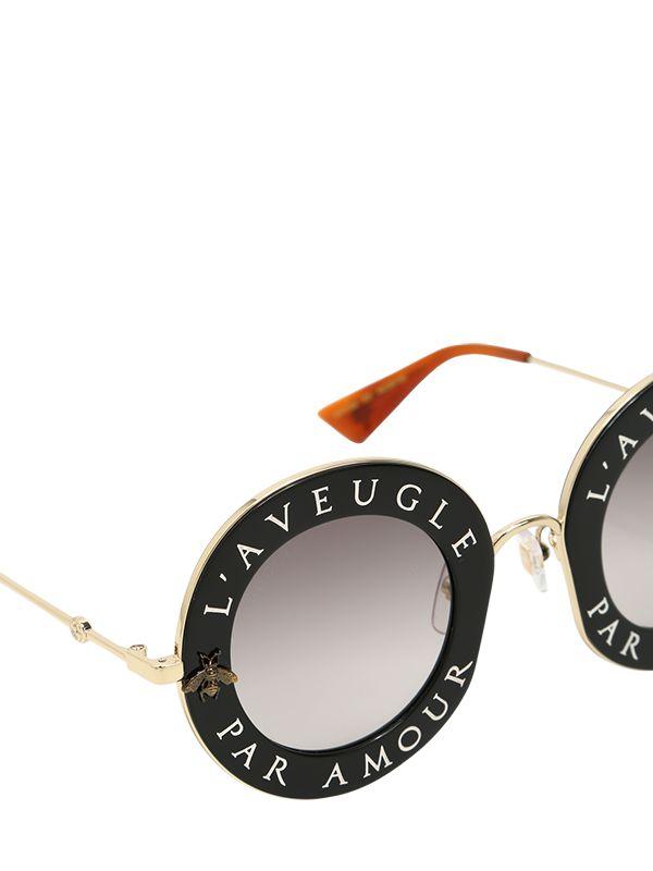 Lyst - Gucci L'aveugle Par Amour Round Sunglasses in Black