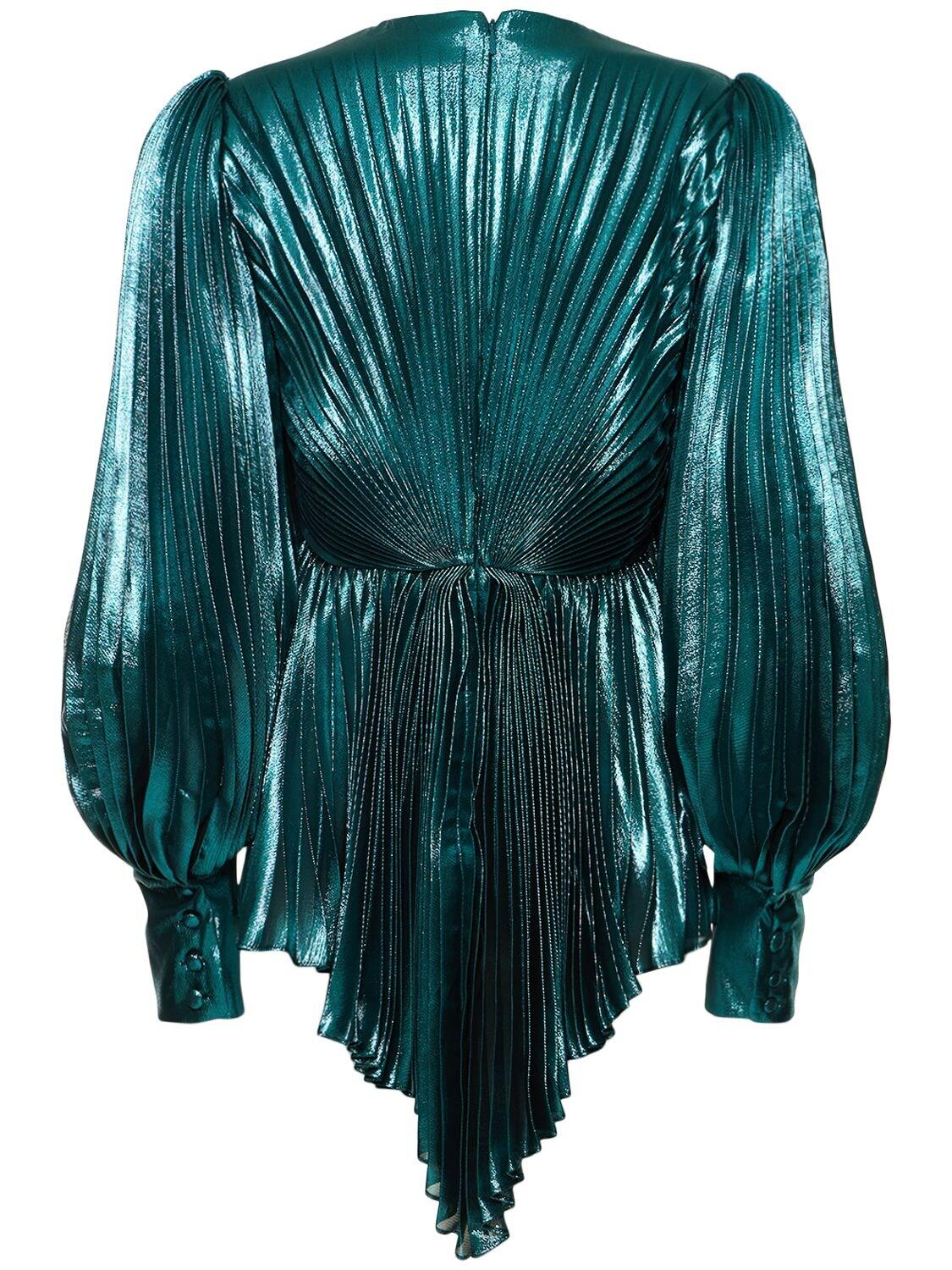 Gucci Pleated Silk Blend Lurex Mini Dress in Blue | Lyst